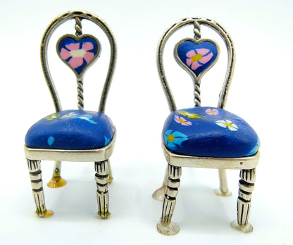 Silver miniature, 2 chairs, Arezzo, Italy, 800