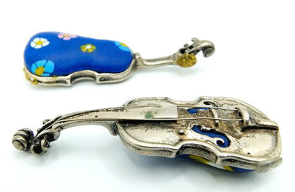 2 Silver miniatures, violin, O. Preziosi / Castiglion Fiorentino / Italy, 800