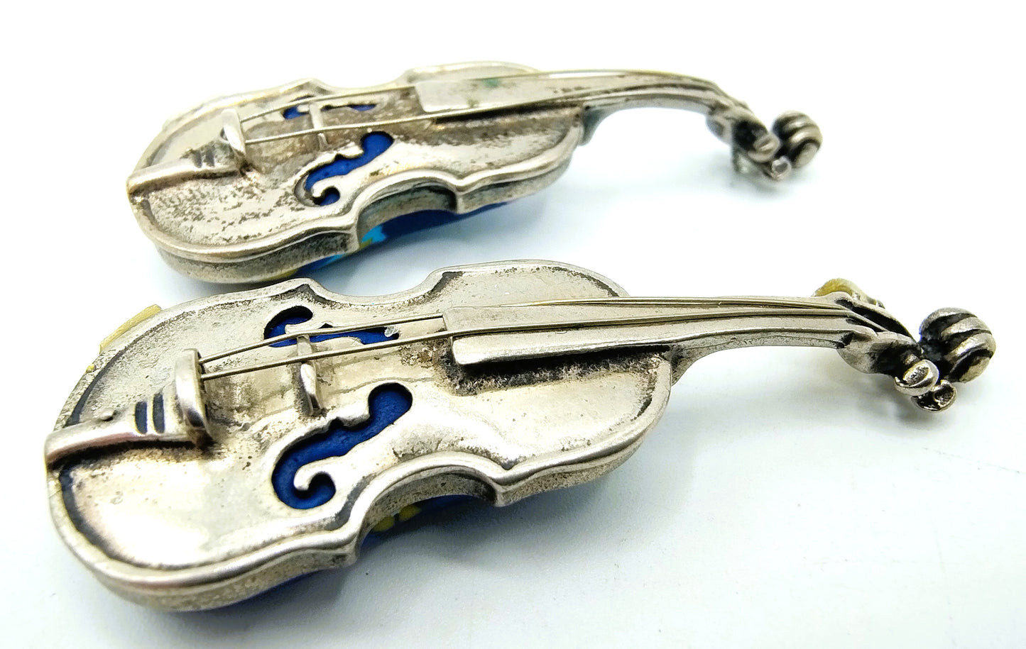 2 Silver miniatures, violin, O. Preziosi / Castiglion Fiorentino / Italy, 800