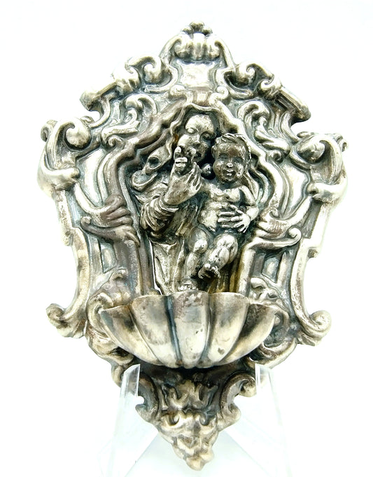 Silver holy water font, G. Raspini / Pieve al Toppo / Italy, 925