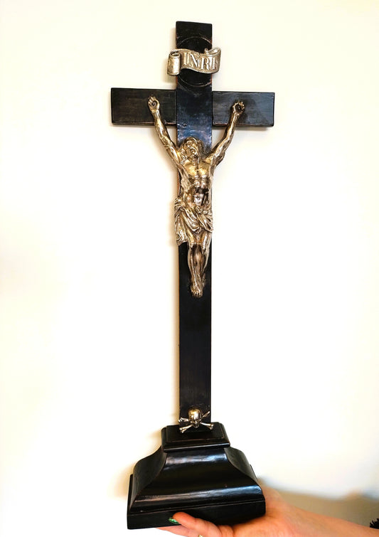 Silver corpus on wooden cross, 18th century