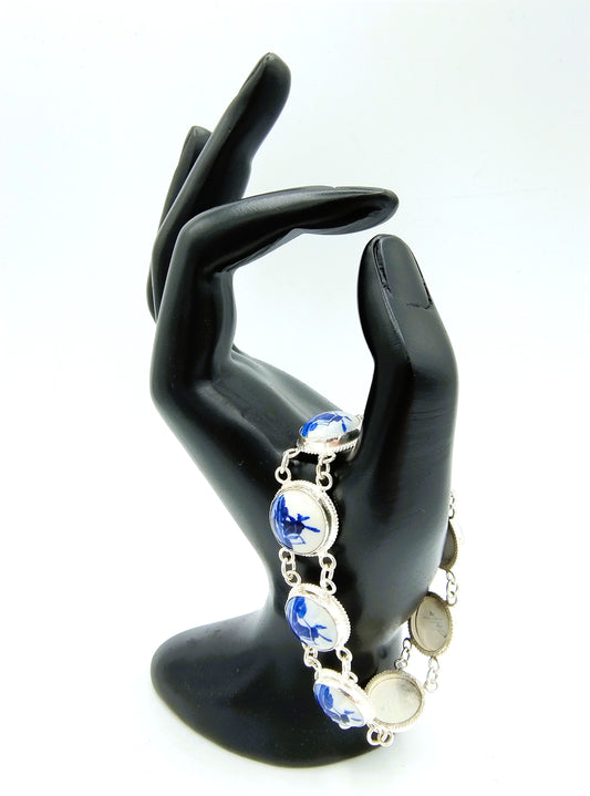 Zilveren armband, Delfts blauw, 835