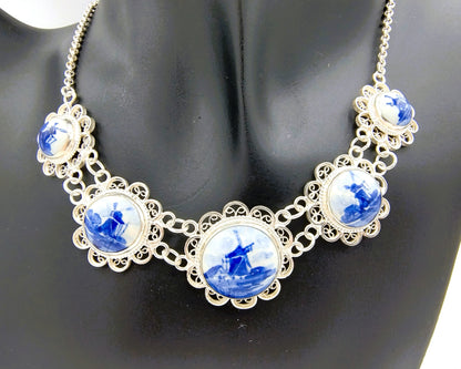 Zilveren ketting, Delfts blauw, 835