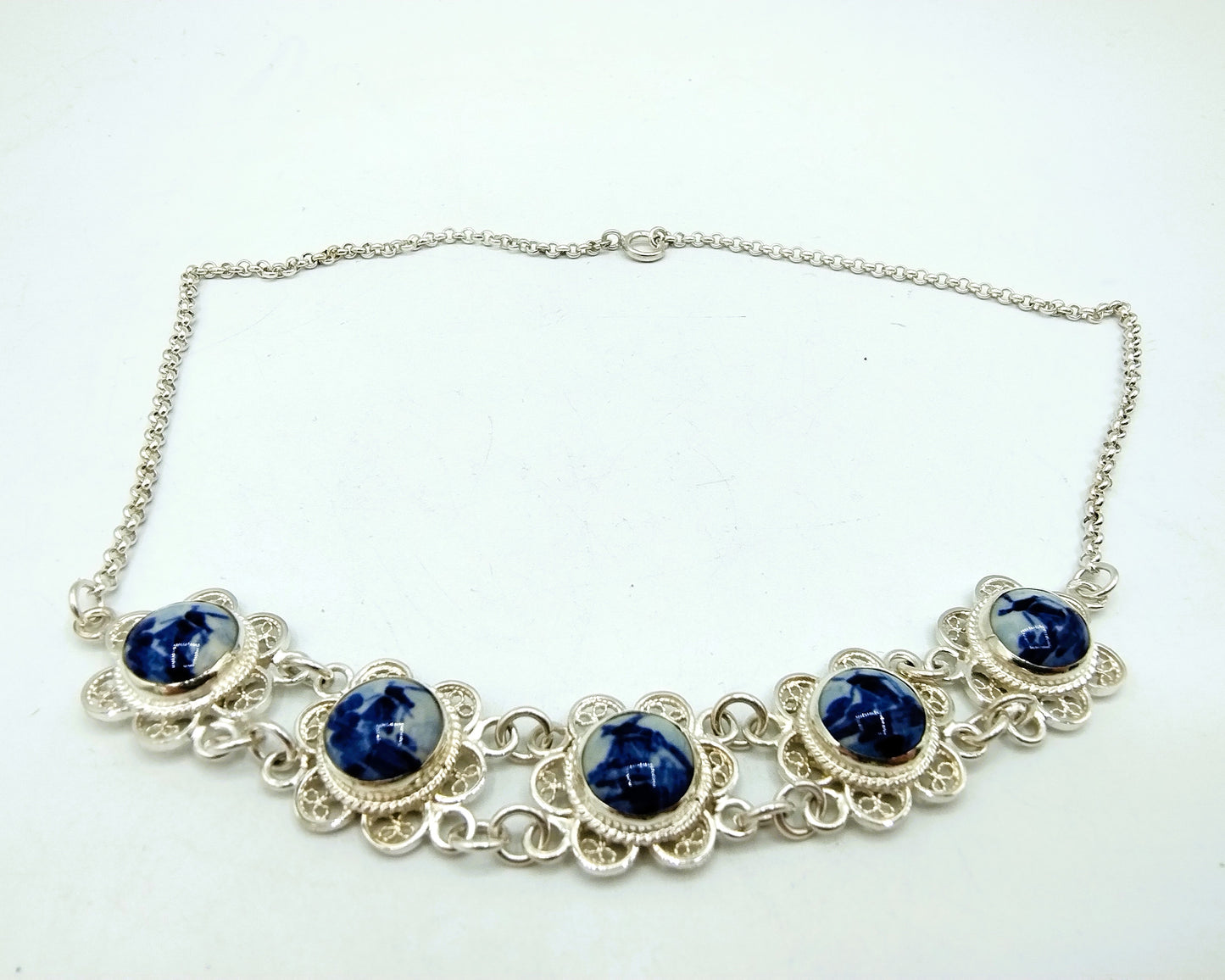 Zilveren ketting, Delfts blauw, 835