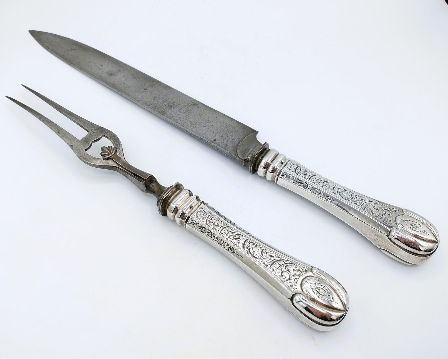 Silver carving cutlery, JA Lintveld / Amsterdam, 19th century