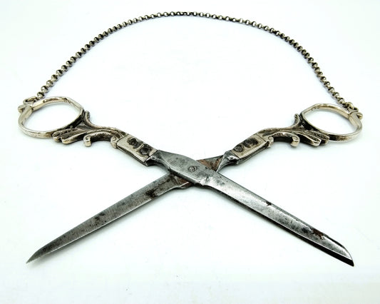 Antique silver scissors on a jasseron chain, 18th century