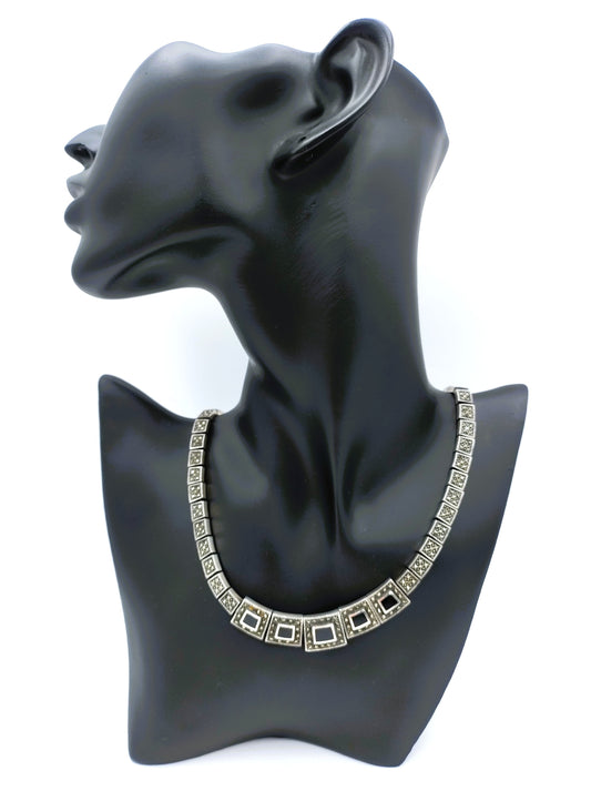 Art Deco silver necklace with marcasite, 925 sterling silver