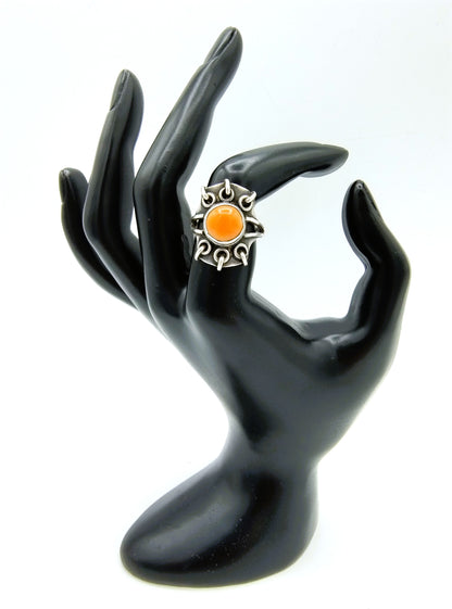 Silver ring with coral, 17 mm