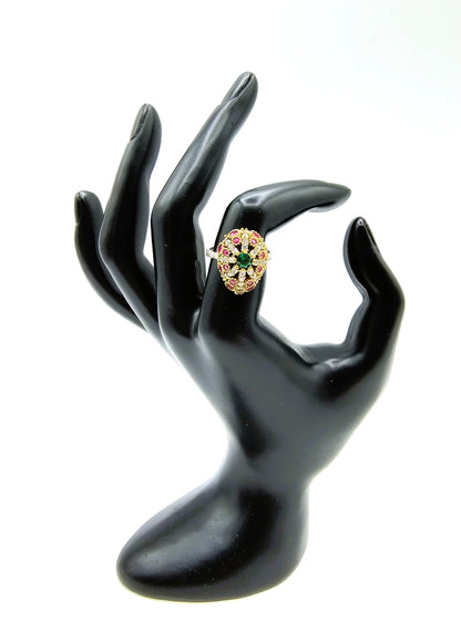 Silver Ottoman harem ring with emerald, ruby ​​and zirconia, 17mm