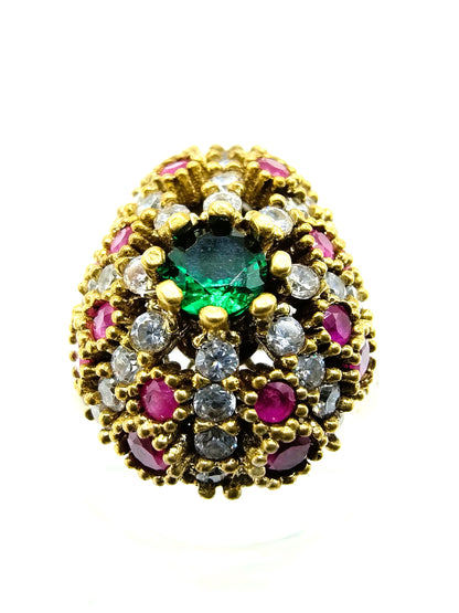 Silver Ottoman harem ring with emerald, ruby ​​and zirconia, 17mm