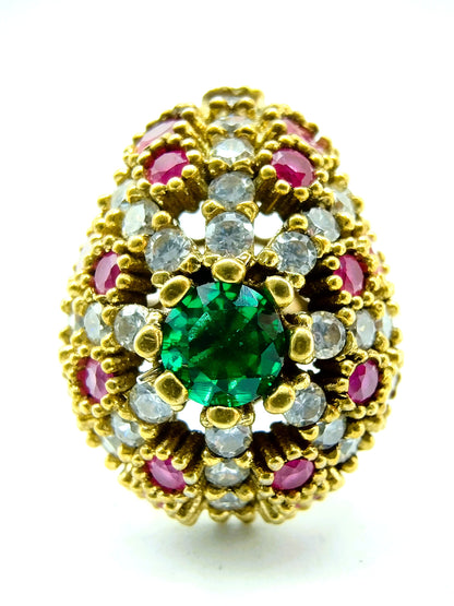 Silver Ottoman harem ring with emerald, ruby ​​and zirconia, 17mm