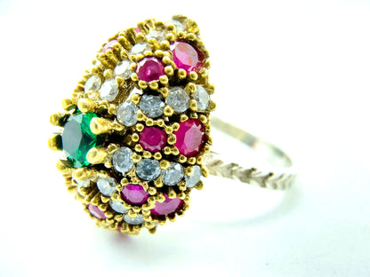 Silver Ottoman harem ring with emerald, ruby ​​and zirconia, 17mm