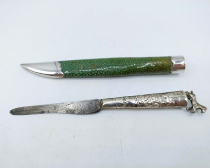 Knife with silver handle in rye leather sheath, Amsterdam (?), 18th century