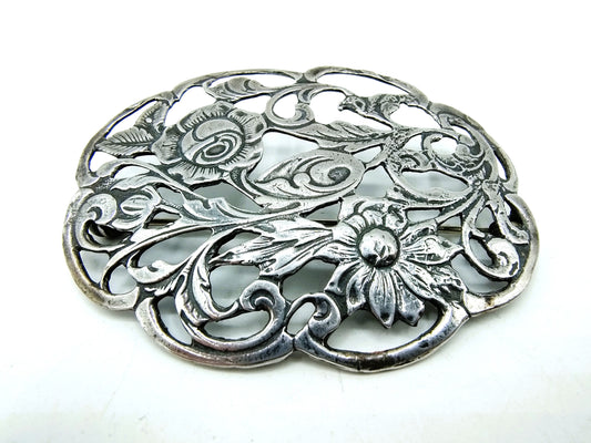 Silver brooch, floral decor, 20th century