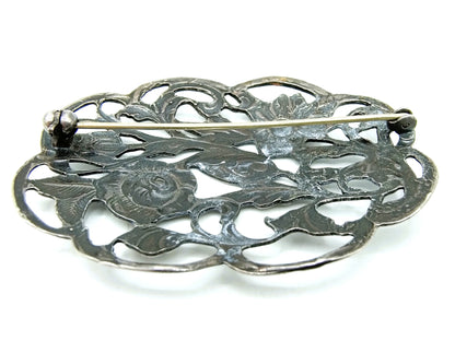 Silver brooch, floral decor, 20th century