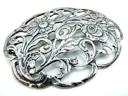 Silver brooch, floral decor, 20th century