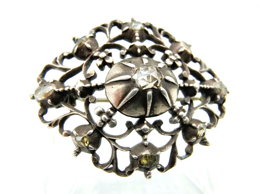 Antique silver brooch with 9 rose diamonds