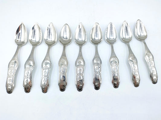 Silver teaspoons, Biedermeier, 9 pieces, 1860