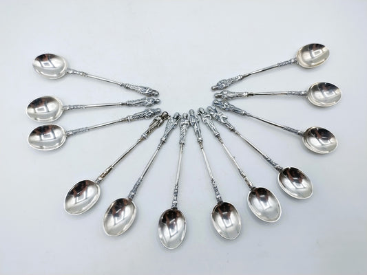 Silver apostle spoons, 12 pieces, P. Heerens, Schoonhoven, 20th century