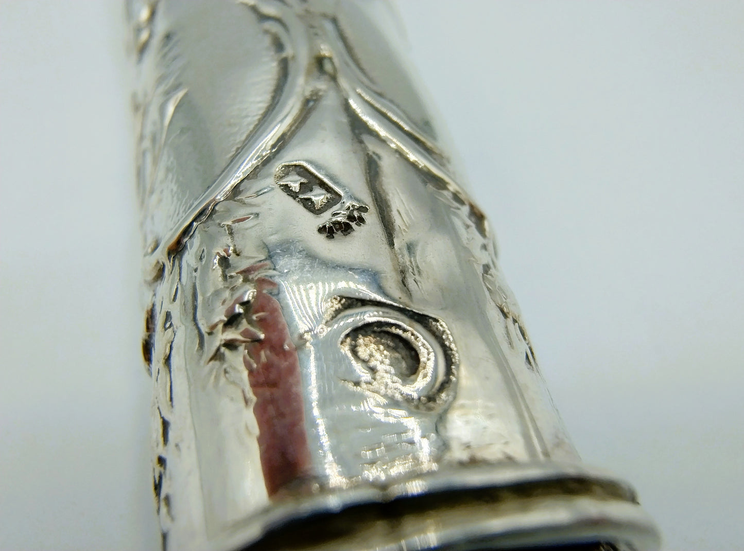 Large silver knife handle, pseudo hallmarks, 19th century.