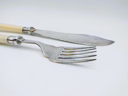 Fish cutlery with bone handles, silver / silver plated