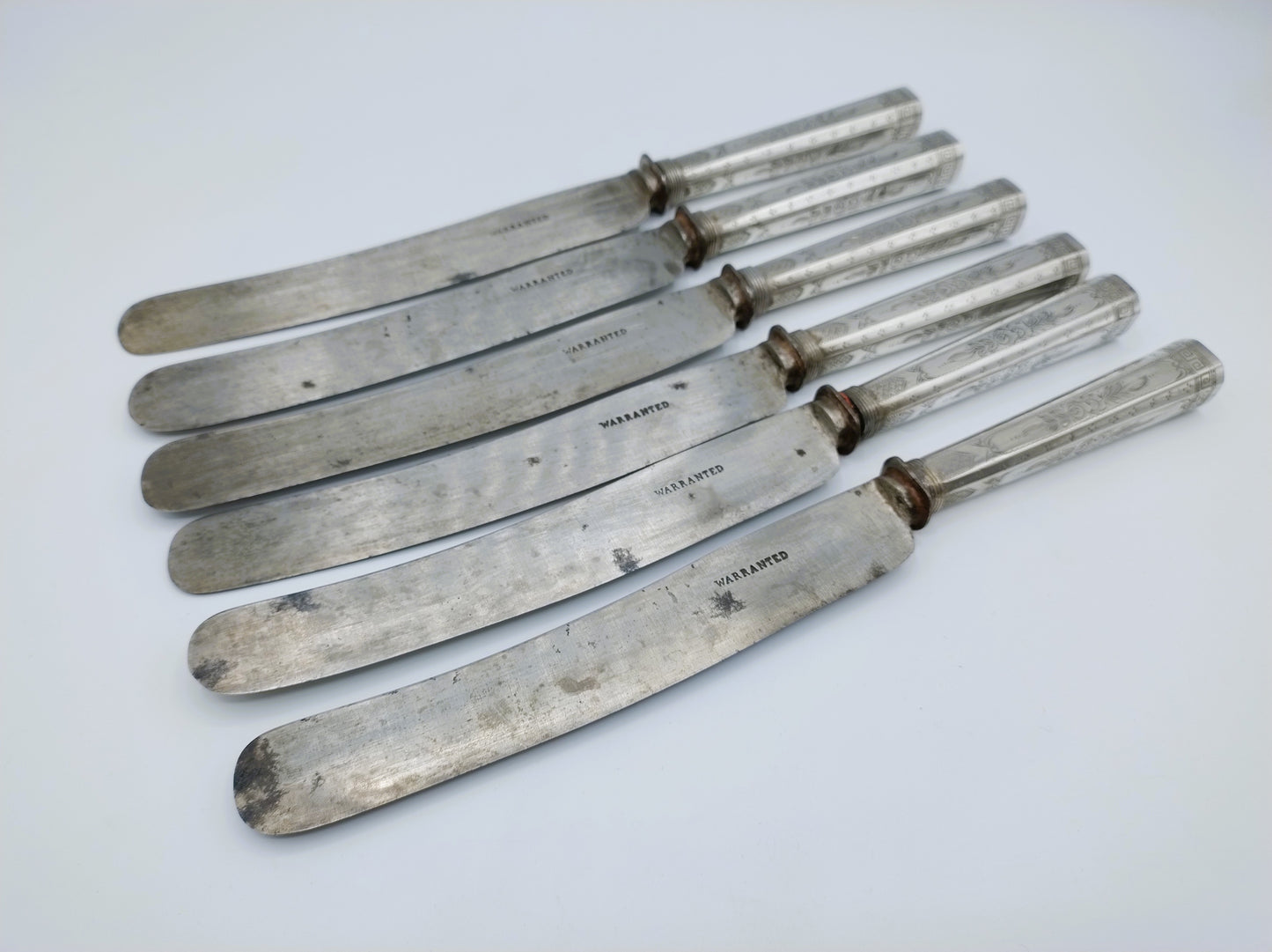 6-piece set, knives with silver handles, Germany, 19th century