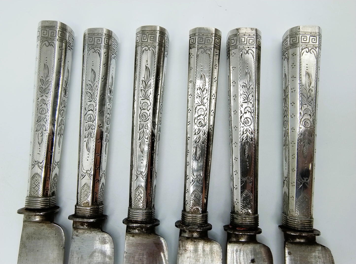 6-piece set, knives with silver handles, Germany, 19th century