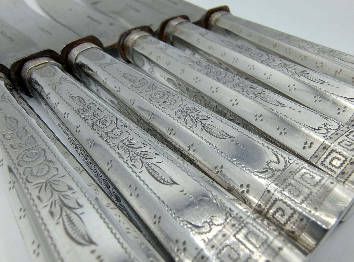 6-piece set, knives with silver handles, Germany, 19th century