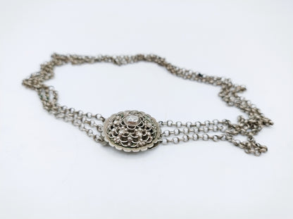 3 row silver jasseron necklace with silver clasp, 43 cm.