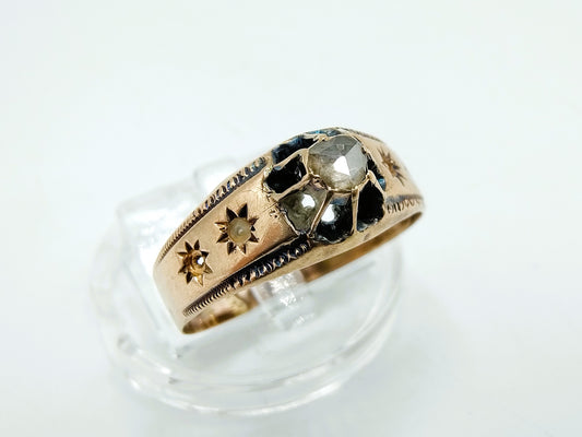 Gold ring set with rose diamond, 17 mm