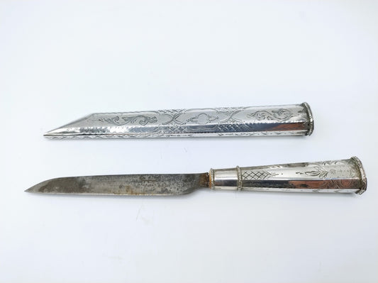 Silver Schager knife in silver sheath, P. Salm, Hoorn, 19th century