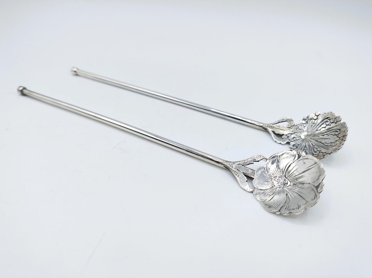 2 Silver cocktail straws, Netherlands, 20th century