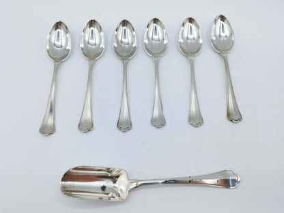 6 Silver teaspoons, and a sugar spoon, Greggio / Tencarola, 20th century