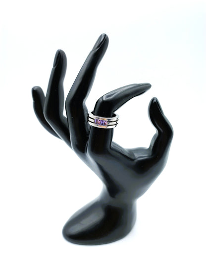 Silver ring with purple zirconia, 17 mm