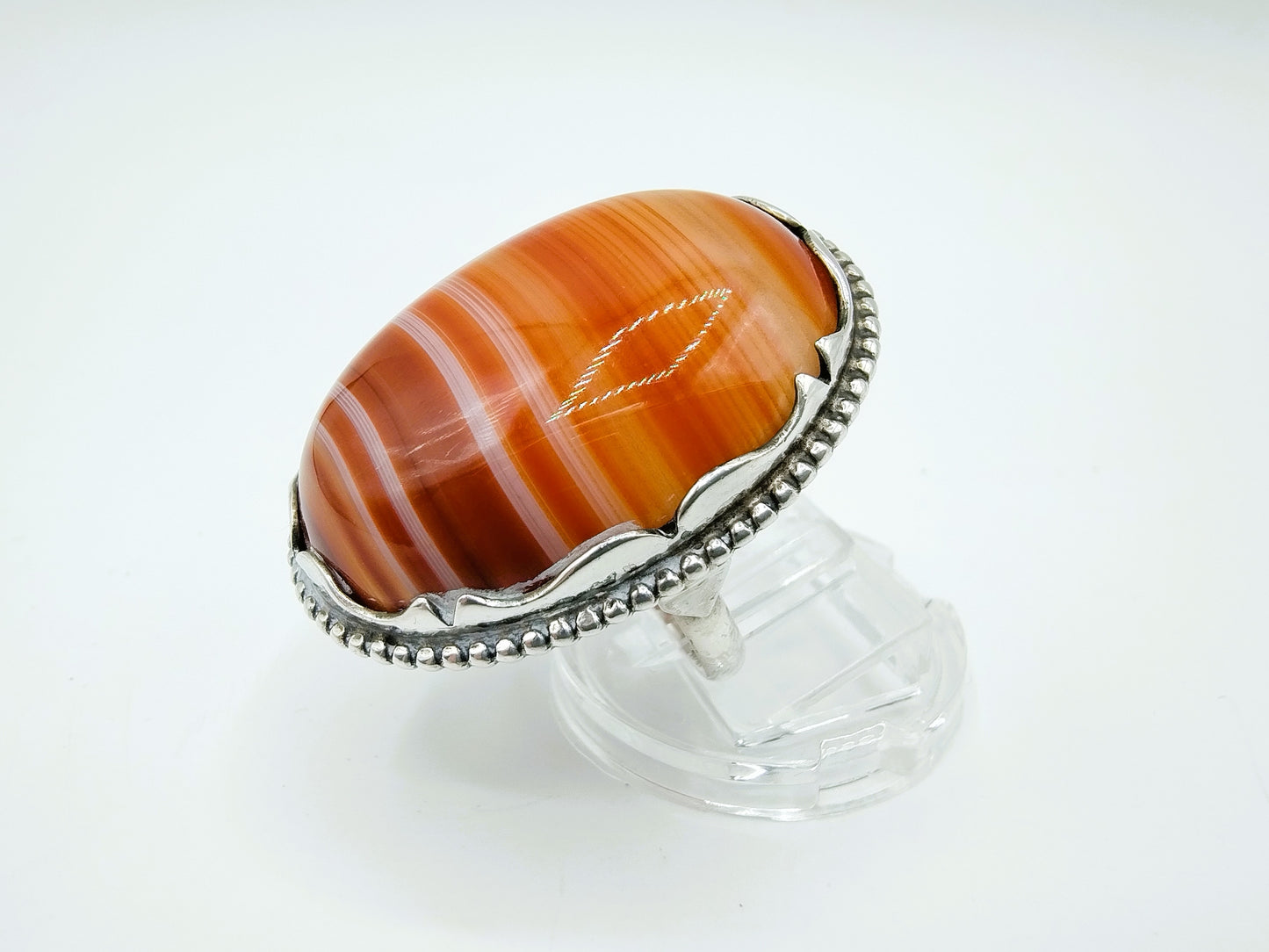 Silver ring with agate, 835, 17.5 mm