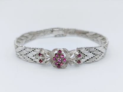 Vintage silver bracelet with red stones, 18.5 cm.