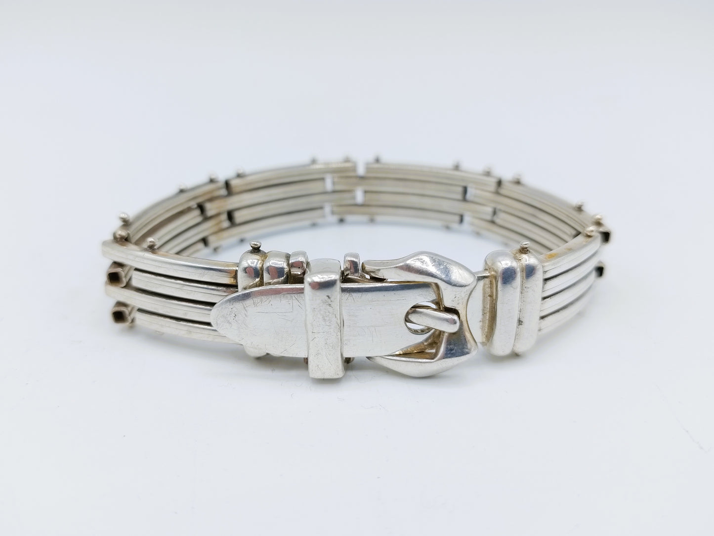 Silberarmband mit Dornschließe, 20,5 cm.