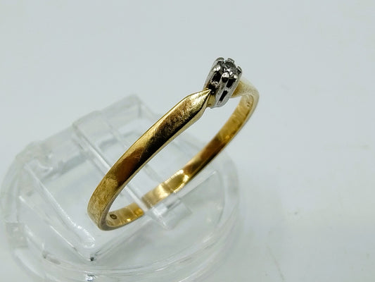 Gouden solitair ring met diamant, 17,5 mm