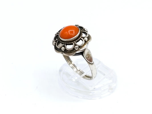 Silver ring with blood coral, 21 mm