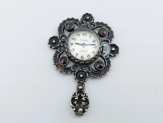 Vintage watch pendant with garnet, Tusal, 835