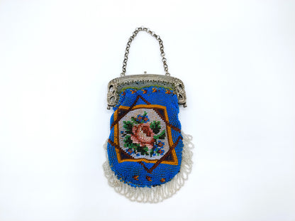 Silver purse clasp with beaded purse, J. Barthel, Schoonhoven, 1850