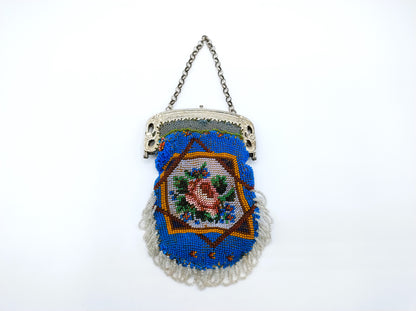 Silver purse clasp with beaded purse, J. Barthel, Schoonhoven, 1850