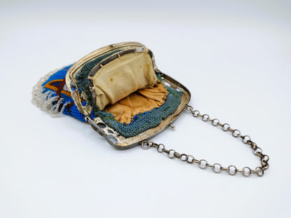 Silver purse clasp with beaded purse, J. Barthel, Schoonhoven, 1850