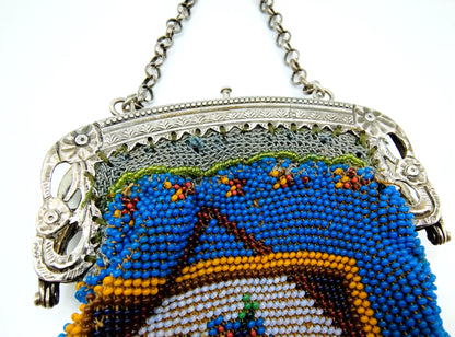 Silver purse clasp with beaded purse, J. Barthel, Schoonhoven, 1850