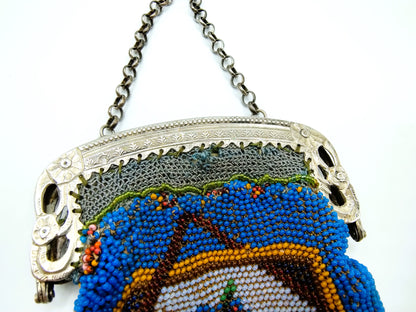 Silver purse clasp with beaded purse, J. Barthel, Schoonhoven, 1850