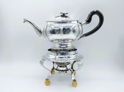 Silver teapot on silver stove, N. Folmer, Groningen, 1855