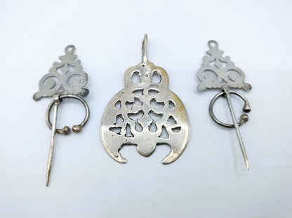 Silver Berber fibulas + pendant, Tunisia, 20th century