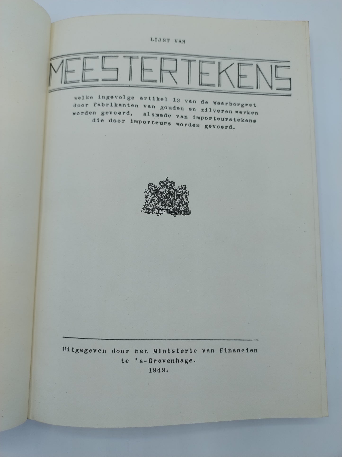 Lijst van meestertekens, ministerie van Financien, 1949