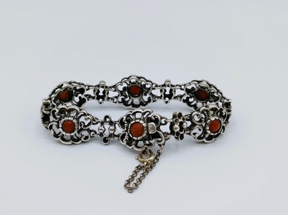 Silberarmband + Anhänger mit roter Koralle, 17,5 cm