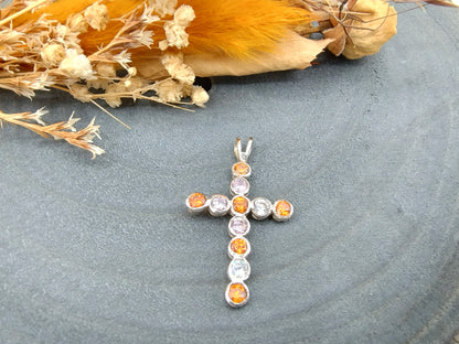 Silver cross pendant set with brilliant cut stones, 925